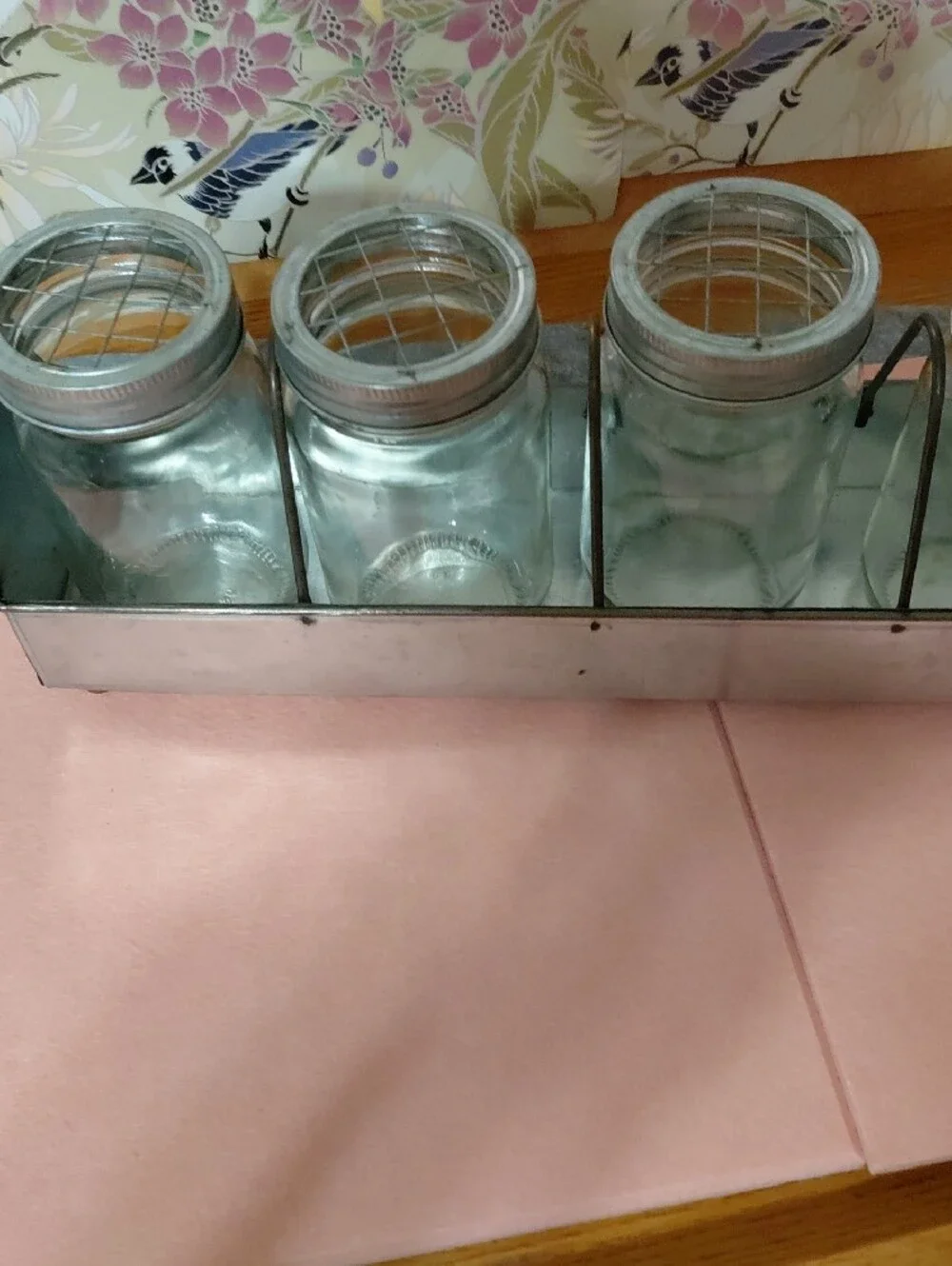 Galvanized Metal Mason Jar Organizer with 5 Clear Glass Jars
